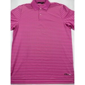 RLX Ralph Lauren Polo Shirt Medium Pink Striped Short Sleeve Golf Performance